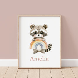 Boho Raccoon und Rainbow Baby Name Kinderzimmer Ar Poster
