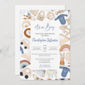 Boho rahmen Baby Boy Bekleidung und Spielzeug neut Einladung (Vorne/Hinten)