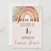 Boho Rainbow 1. Geburtstag Einladung (Vorderseite)