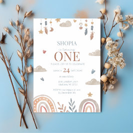 Boho Rainbow 1. Geburtstag Einladung