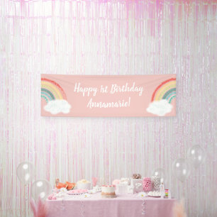 Boho Rainbow 1. Geburtstag Party Pink Girl Banner