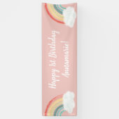 Boho Rainbow 1. Geburtstag Party Pink Girl Banner (Vertikal)
