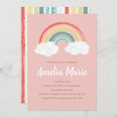 Boho Rainbow 1. Geburtstag Party Pink Girl Einladung (Vorne/Hinten)