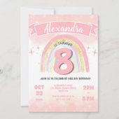 Boho Rainbow 8. any Age Birthday Girl Glitzer Einladung (Vorderseite)