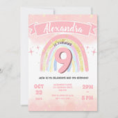 Boho Rainbow 9th any Age Birthday Girl Glitzer Einladung (Vorderseite)