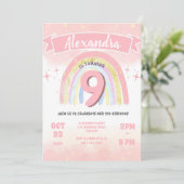 Boho Rainbow 9th any Age Birthday Girl Glitzer Einladung (Stehend Vorderseite)