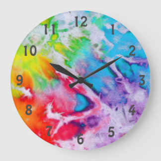 Boho Rainbow Abstrakt Watercolor Batik Gefärbte Kr Große Wanduhr