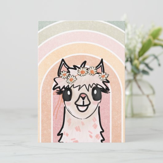 Boho Rainbow Alpaca Fiesta Birthday Einladung (Stehend Vorderseite)