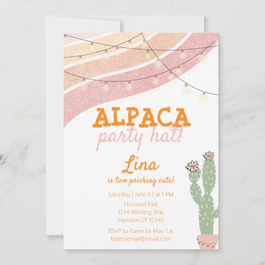 Boho Rainbow Alpaca Fiesta Birthday Einladung (Rückseite)