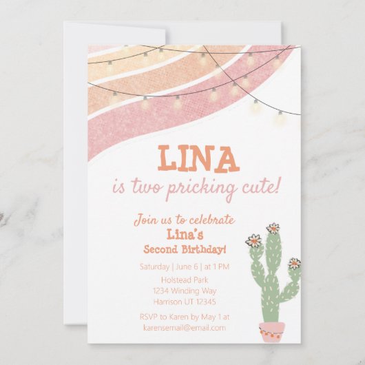 Boho Rainbow Alpaca Zweiter Geburtstag Einladung (Rückseite)