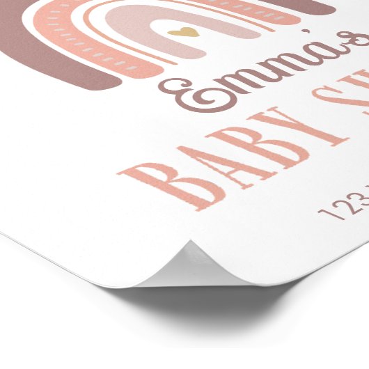 Boho Rainbow and Golden Heart Baby Shoster Poster (Ecke)