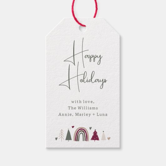 Boho Rainbow and Hearts Happy Holidays Family Geschenkanhänger (Vorderseite)