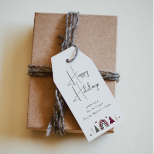 Boho Rainbow and Hearts Happy Holidays Family Geschenkanhänger