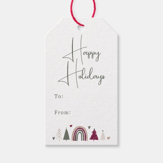Boho Rainbow and Hearts Happy Holidays To und From Geschenkanhänger (Vorderseite)