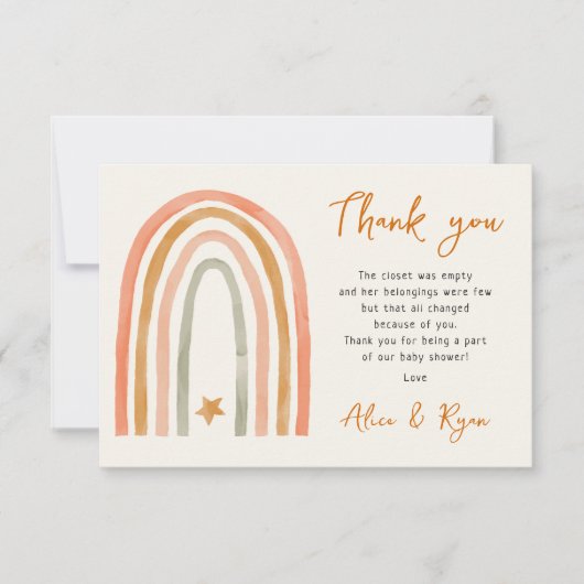 Boho Rainbow and Star Baby Shower Gedicht Dankeskarte (Vorderseite)