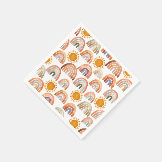 Boho Rainbow and Sun Watercolor Serviette (Ecke)