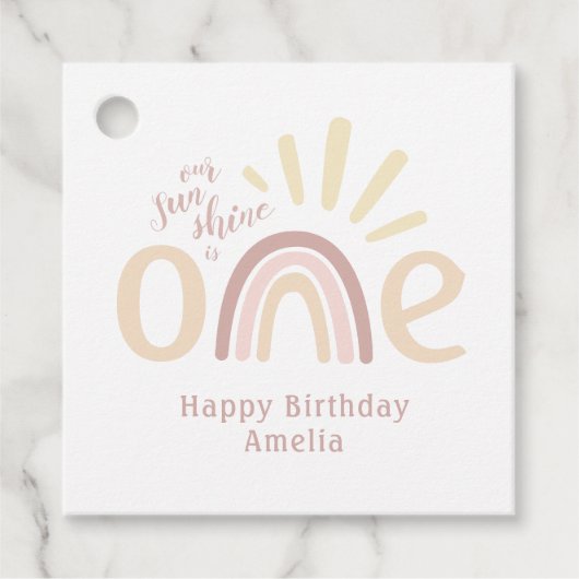Boho Rainbow and Sunshine 1. Geburtstag Geschenkanhänger (Vorderseite)