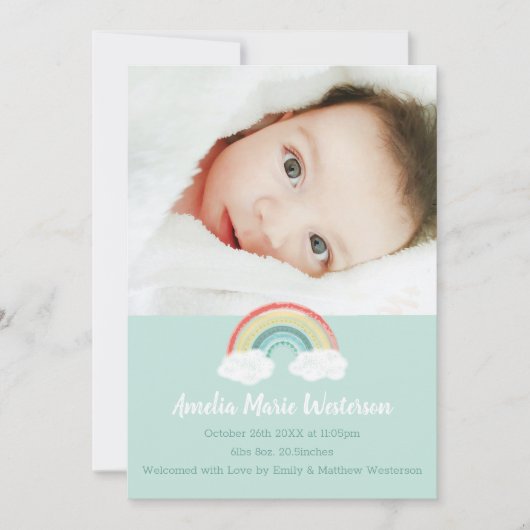 Boho Rainbow Baby Birth Ankündigung (Vorderseite)