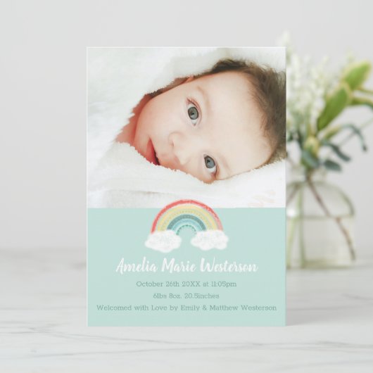Boho Rainbow Baby Birth Ankündigung (Stehend Vorderseite)