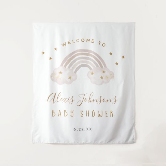 Boho Rainbow Baby Dusche Hintergrund Wandteppich (Vorderseite)