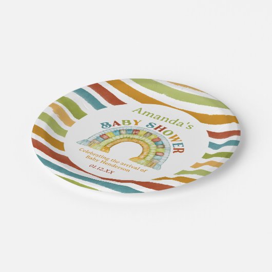 Boho Rainbow Baby Dusche Pappteller (Schrägansicht)