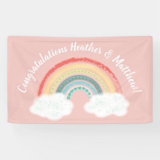 Boho Rainbow Baby Dusche Pink Banner (Horizontal)