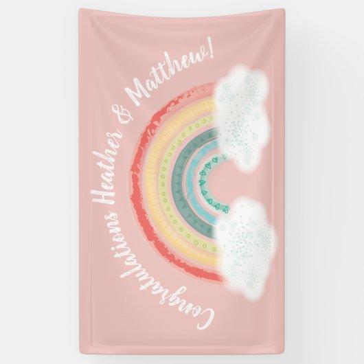 Boho Rainbow Baby Dusche Pink Banner (Vertikal)