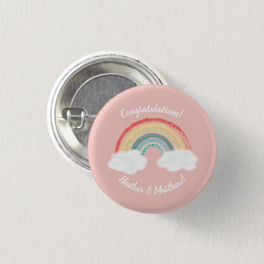 Boho Rainbow Baby Dusche Pink Button (Vorne & Hinten)
