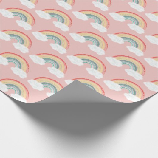 Boho Rainbow Baby Dusche Pink Geschenkpapier (Ecke)