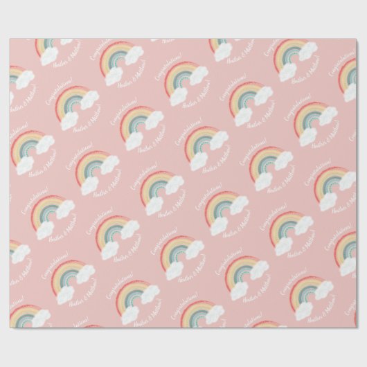 Boho Rainbow Baby Dusche Pink Geschenkpapier (Flach)