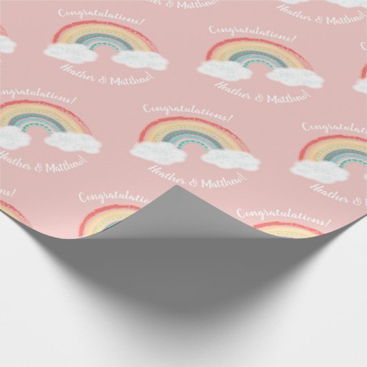 Boho Rainbow Baby Dusche Pink Geschenkpapier (Ecke)