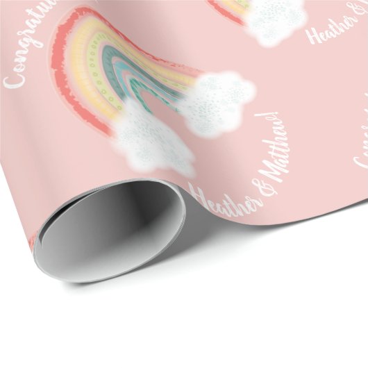Boho Rainbow Baby Dusche Pink Geschenkpapier (Rolleneckpunkt)