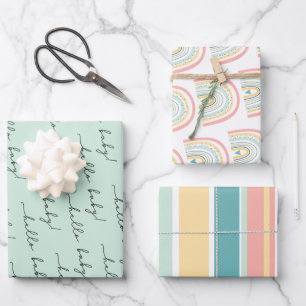 Boho Rainbow Baby Gender Neutral "Hello Baby" Wrap Geschenkpapier Set