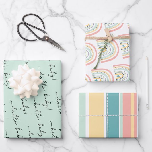 Boho Rainbow Baby Gender Neutral "Hello Baby" Wrap Geschenkpapier Set (Vorderseite)