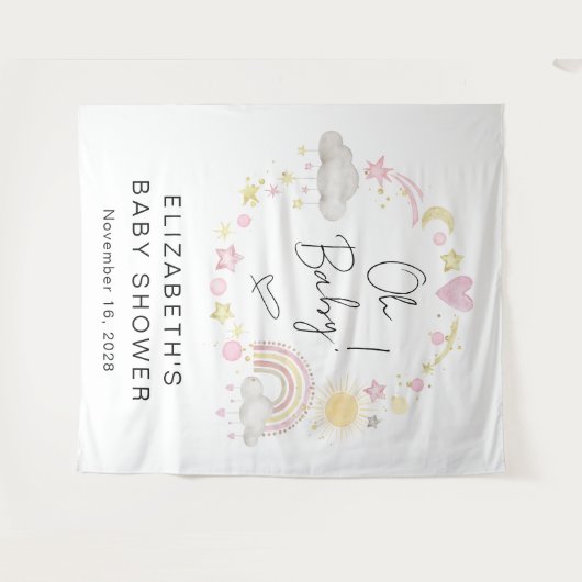 Boho Rainbow Baby Girl Dusche Begrüßung Hintergrun Wandteppich (Vorderseite (Horizontal))