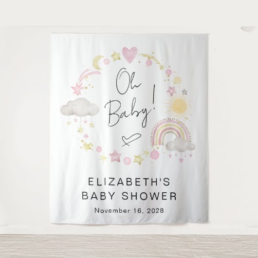 Boho Rainbow Baby Girl Dusche Begrüßung Hintergrun Wandteppich (Vorderseite)