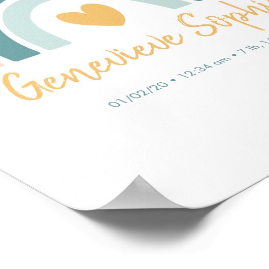 Boho Rainbow Baby Personalisiert Birth Stats Poste Poster (Ecke)