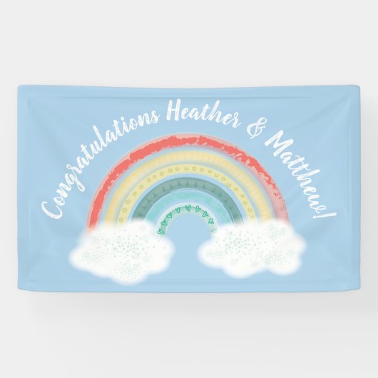 Boho Rainbow Baby Shower Blue Boy Banner (Horizontal)