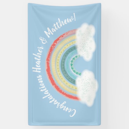 Boho Rainbow Baby Shower Blue Boy Banner (Vertikal)