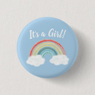 Boho Rainbow Baby Shower Blue Boy Button