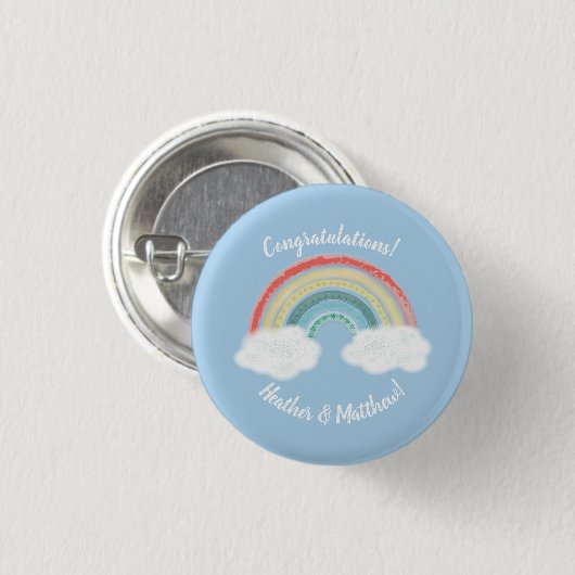 Boho Rainbow Baby Shower Blue Boy Button (Vorne & Hinten)