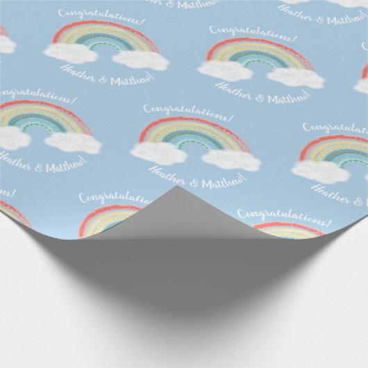Boho Rainbow Baby Shower Blue Boy Geschenkpapier (Ecke)