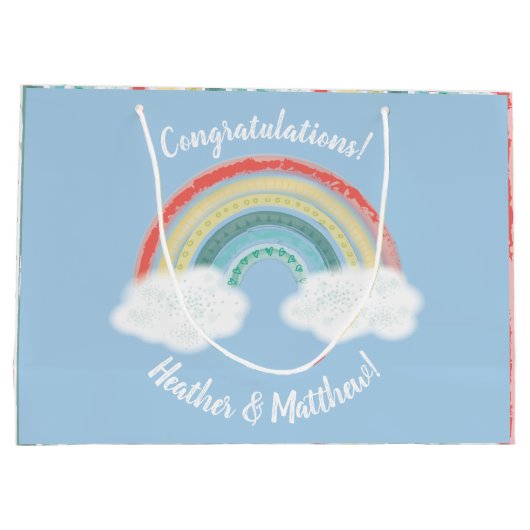 Boho Rainbow Baby Shower Blue Boy Große Geschenktüte (Rückseite)