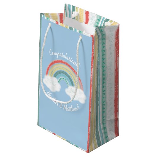 Boho Rainbow Baby Shower Blue Boy Kleine Geschenktüte (Rückseite Schrägansicht)