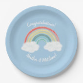 Boho Rainbow Baby Shower Blue Boy Pappteller (Vorderseite)