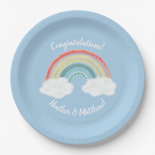 Boho Rainbow Baby Shower Blue Boy Pappteller (Vorderseite)