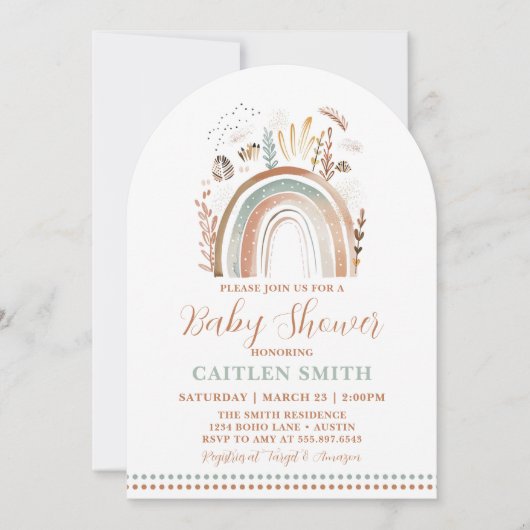 Boho Rainbow Baby Shower Dusty Blue Einladung (Vorderseite)