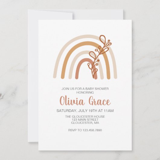 Boho Rainbow Baby Shower Einladung (Vorderseite)