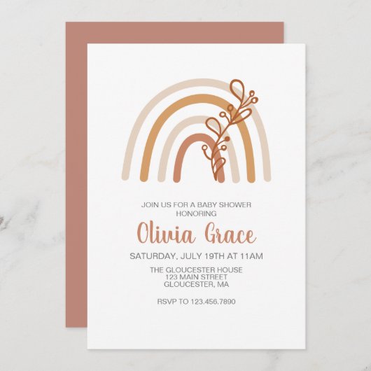 Boho Rainbow Baby Shower Einladung (Vorne/Hinten)