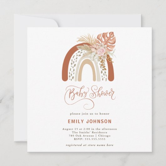 Boho Rainbow Baby Shower Einladung (Vorderseite)